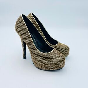 BETTIE PAGE GOLD METALLIC SPRJLE EYELET HEEL PUMPS
